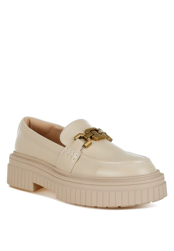 Chunky beige loafers with buckle